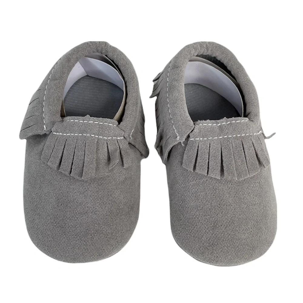 Hello Happy Baby Moccasins Shoes, Gray, 0-6 Months